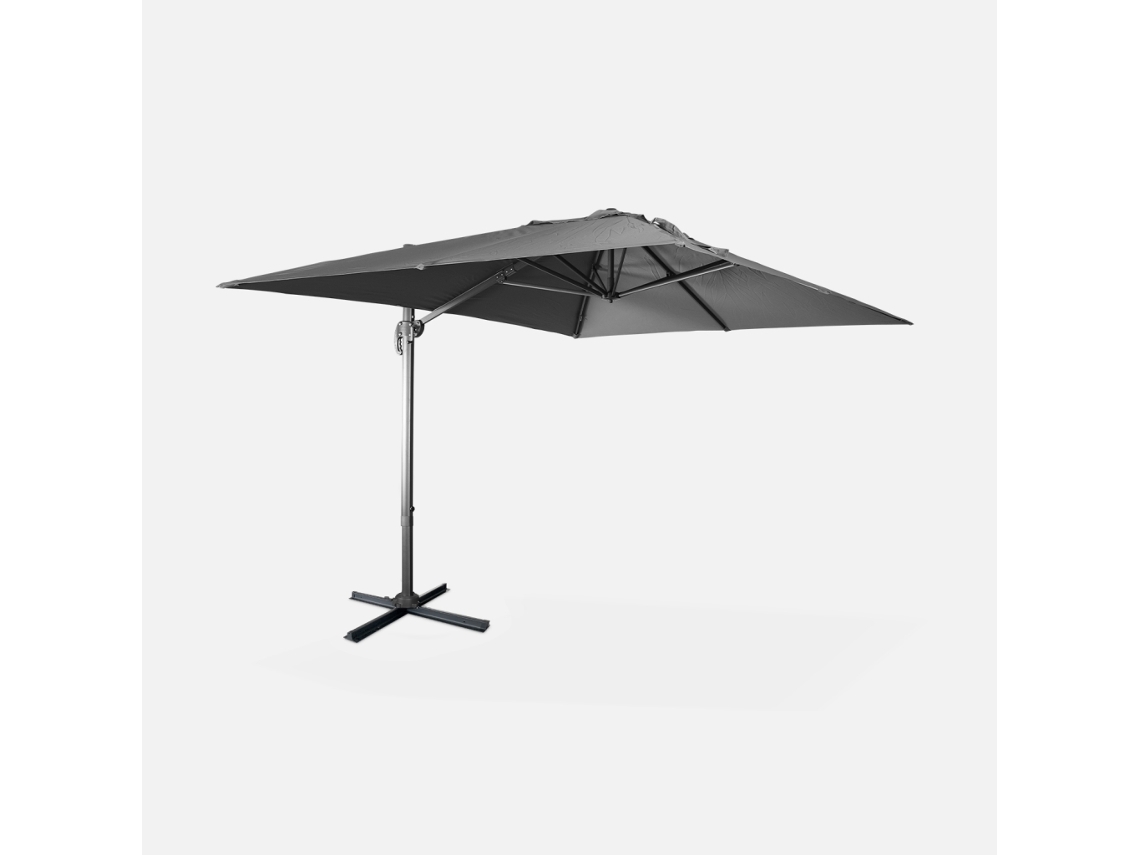 Chapéu-De-Sol Rectangular Excêntrico Wimereux 3 x 4 m Excêntrico Giratório Cinza 360º