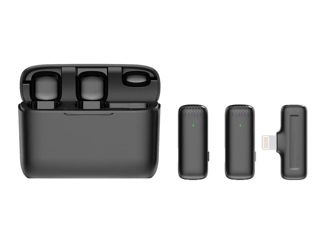 Microfone De Lapela Sem Fio Dual Mic - Mini Microfone Com Redução De Ruído De 3 Níveis Para Vídeo De Entrevista (preto)