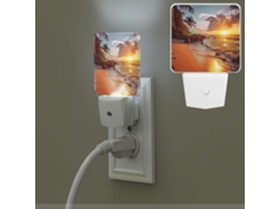 Luminária Noturna De Parede Com Efeito Pôr Do Sol Tropical Na Praia, Sensor De Luminosidade, Luz Noturna Branca Quente