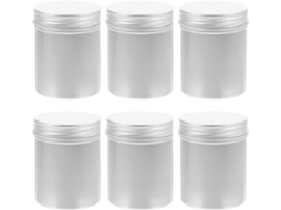 Conjunto de 6 Potes Cosméticos Recarregáveis de Alumínio, 80ml, Prata