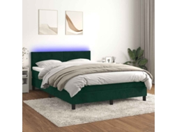 Vidaxl Cama Box Spring C/ Colchão/led 140x190 Cm Veludo Verde-escuro