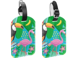 Conjunto De 2 Etiquetas Bagagem Em Couro Sintético Com Estampa Palmeiras Tropicais E Flamingos