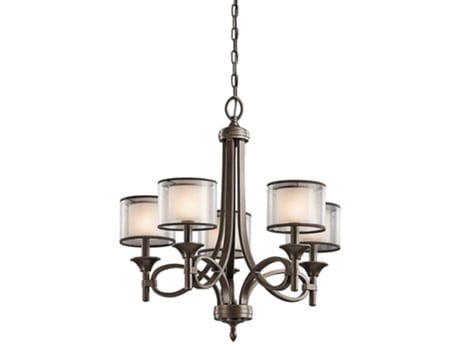 Lustre KICHLER Kl-Lacey5-Mb Malha de Linho de Renda Vidro Opal Aço E14 5 Lâmpadas