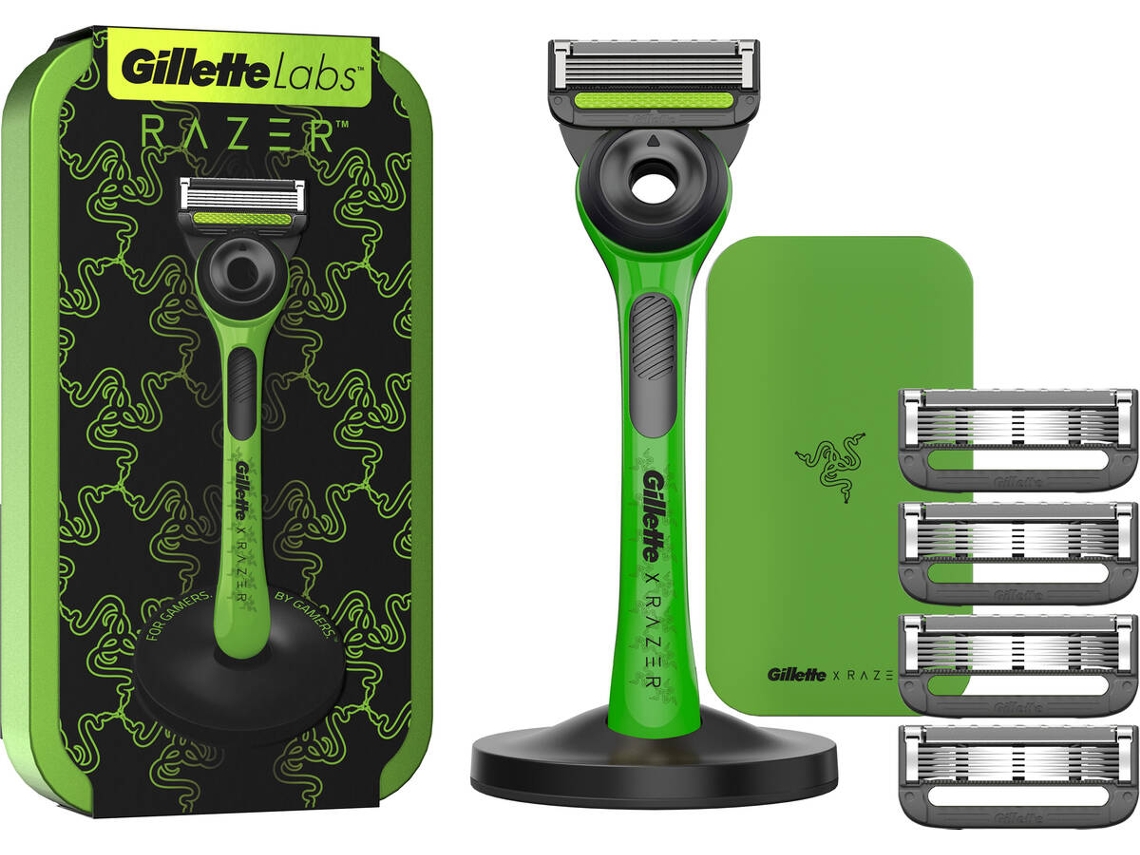 Lâmina de Barbear GILLETTE Labs Edição Limitada Razer com Barra Esfoliante + 4 Recargas Lâminas e Estojo de Viagem 1 un