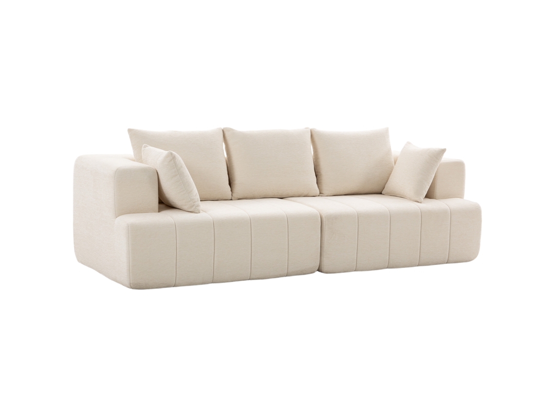 Sofá De Chenille De 3 Lugares, 248 Cm, Almofadas Com Molas, Moderno Para Sala De Estar, Assento Amplo E Acolchoado, Bege