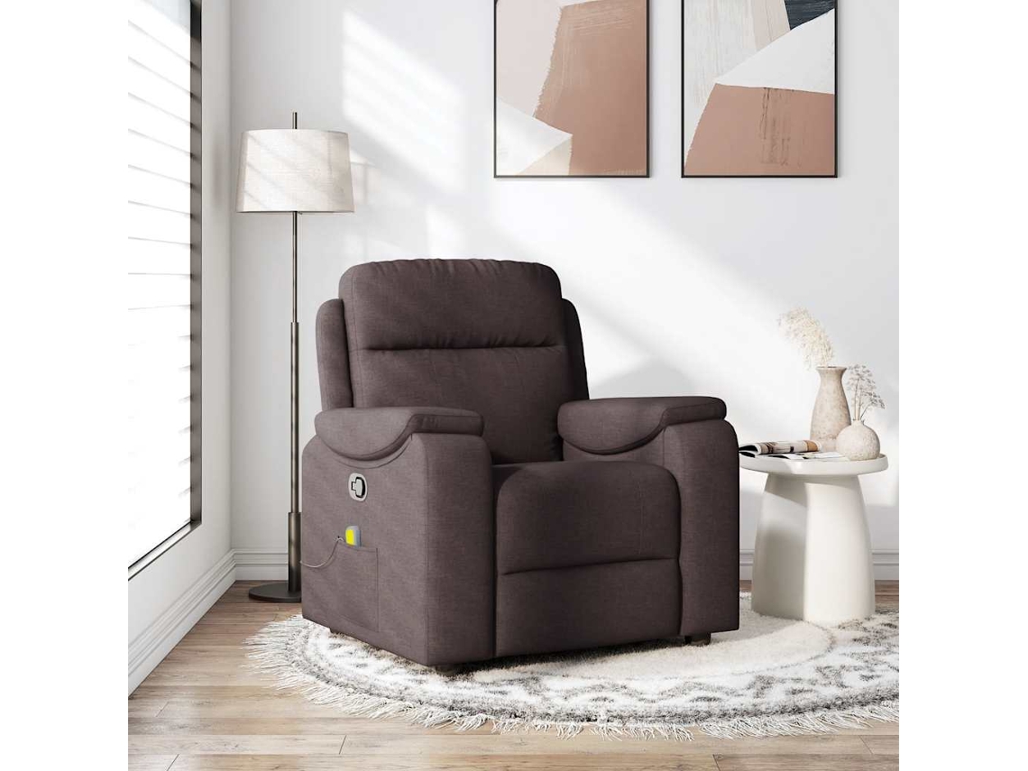 Vidaxl Poltrona De Massagens Reclinável Tecido Castanho-escuro