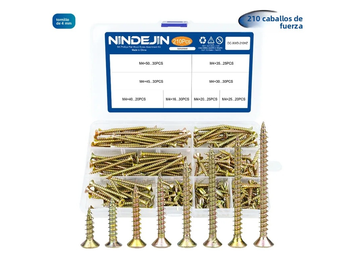 Conjunto De Parafusos De Cabeça Chata Para Madeira (m4, 210 Peças), Incluindo Kit De Parafusos Autoatarraxantes De Chumbo-zinco.