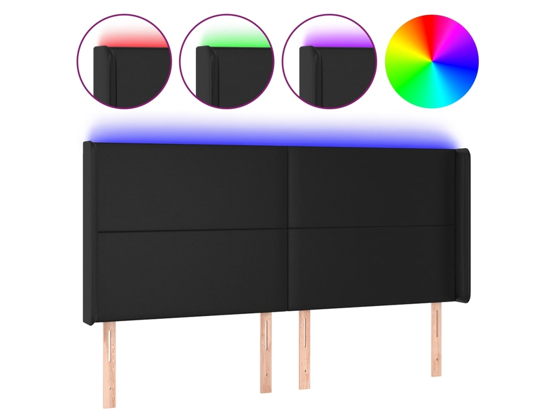 Led Headboard, Led Headboards Vidaxl Preto Couro Artificial (203 X 16 X 118/128 Cm)
