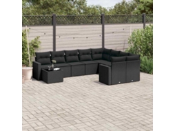Vidaxl 10 Pcs Conjunto Sofás De Jardim C/ Almofadões Vime Pe Preto