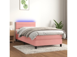 Vidaxl Cama Box Spring C/ Colchão/led 90x200 Cm Veludo Rosa