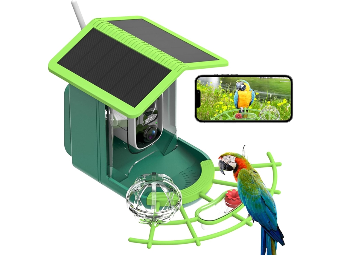 Alimentador De Pássaros Inteligente Com Ia E Painel Solar - Câmera Visão Noturna 4k, Identificação Automática Alertas Instantâneos, À Prova