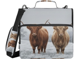 Pasta Documentos Com Estampa De Vaca Escocesa Inverno, Alça De Ombro E Mão, Vários Bolsos De 3, 8cm, 3 Estojos