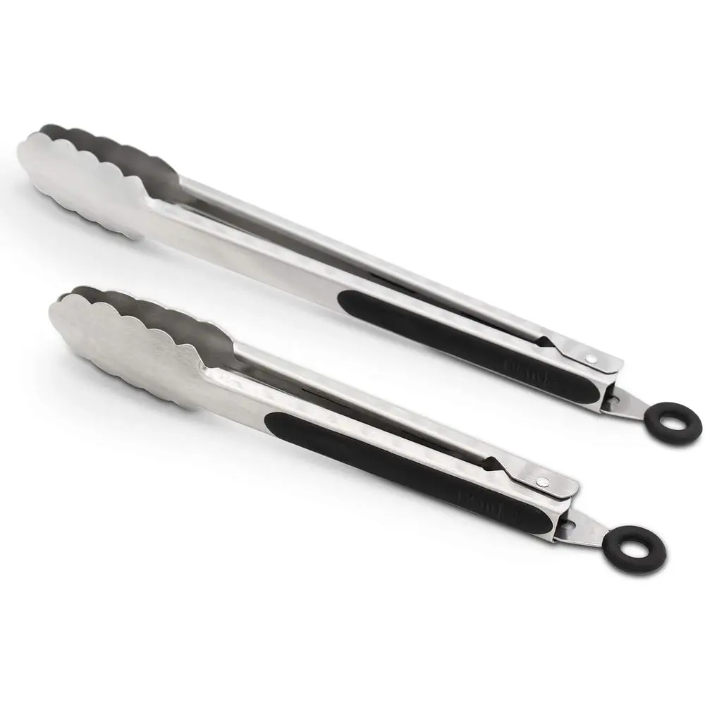 Pinças De Cozinha, Conjunto De Duas Peças De 9 E 12 Polegadas, Resistentes E Duráveis, Para Grelhar, Com Acabamento Escovado.