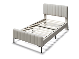 Cama de Solteiro Estofada 90x200 Cm com Cabeceira Ajustável em Linho Cinza bege,ideal para Quarto Juvenil Ou Hóspedes com Colchão PAPRIKA
