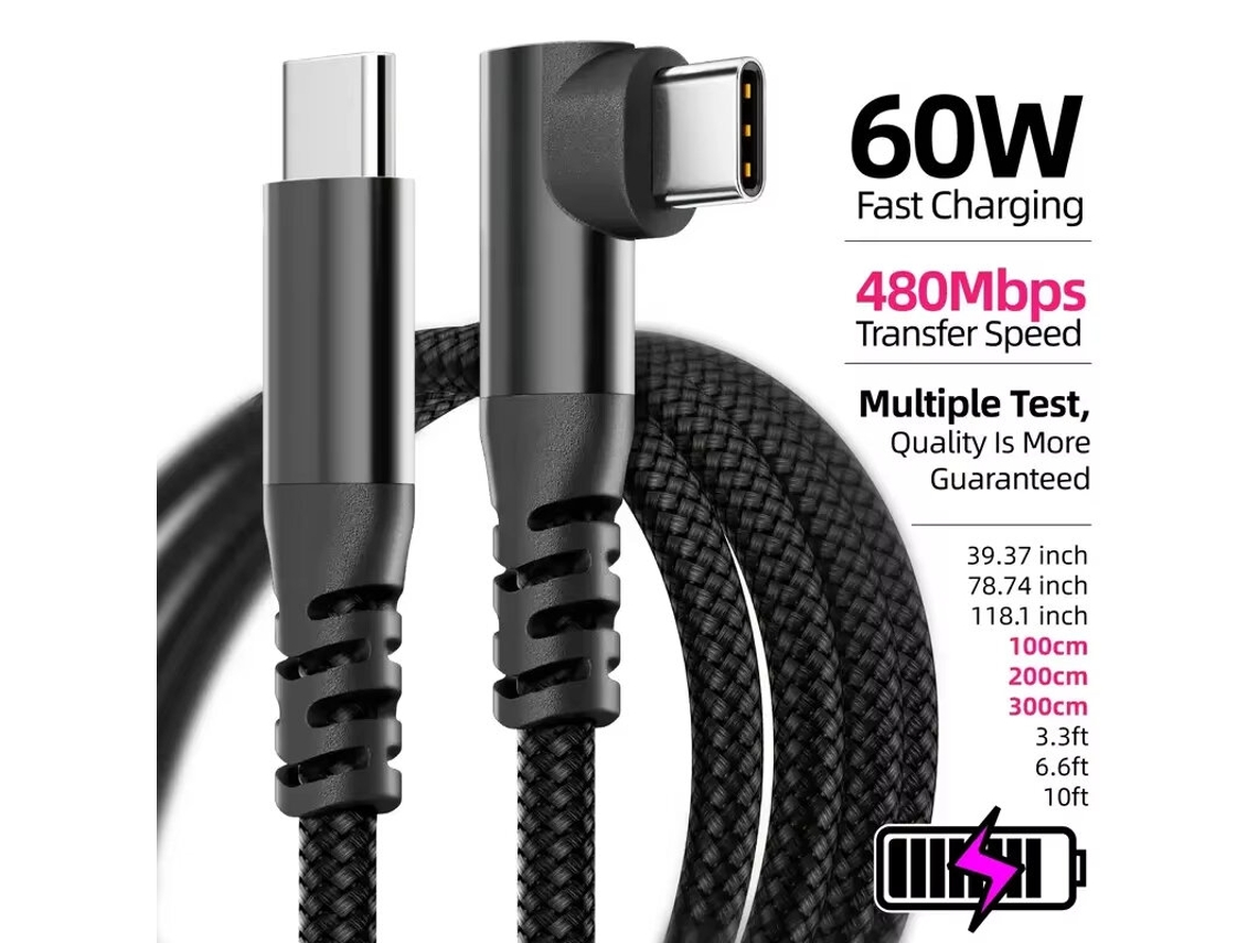 Cabo Pd60w Tipo C Para Tipo C Com Conector Em Cotovelo, Carregamento Rápido Pd, Transmiss?o De Dados, 1 M/2 M De Comprimento