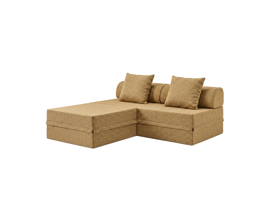Sofá Modular 3 Lugares + Puff Convertível Tweed Mostarda SKOFFA