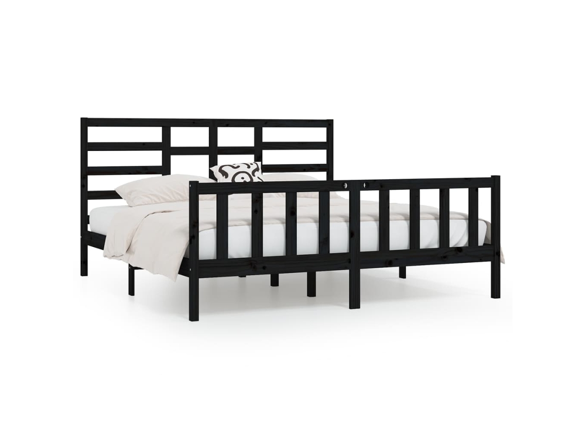 Bed Frame, Bed Frames Vidaxl Preto Madeira De Pinho (200 X 200 Cm)