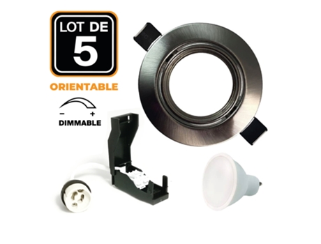 5 Focos embutidos reguláveis em Alumínio GU10 6W Regulável Branco Cálido EUROPALAMP
