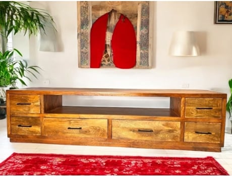 Armário Lateral De Aparador Baixo Mango Madeira De Manga Castanho Da Índia Marrom Estilo Colonial Ásia Prateleira Rústica Asiática Vintageasia