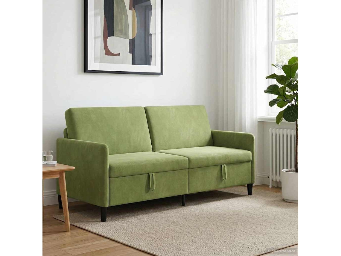 Vidaxl Sofa Com Armazenamento Verde Claro 192 X 78 X 87 Cm Poliéster
