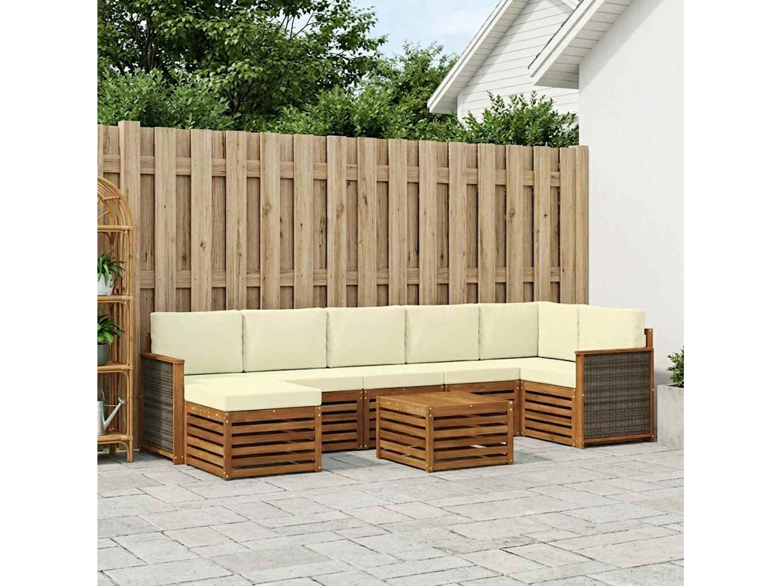 Vidaxl Conjunto De Sofás Para Exterior 7 Pcs Natural E Creme