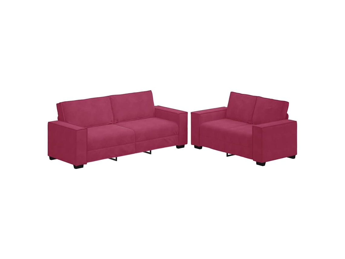 Conjunto de Sofá 2 Peças com Almofadas em Veludo Vermelho Vinho MAISON EXCLUSIVE