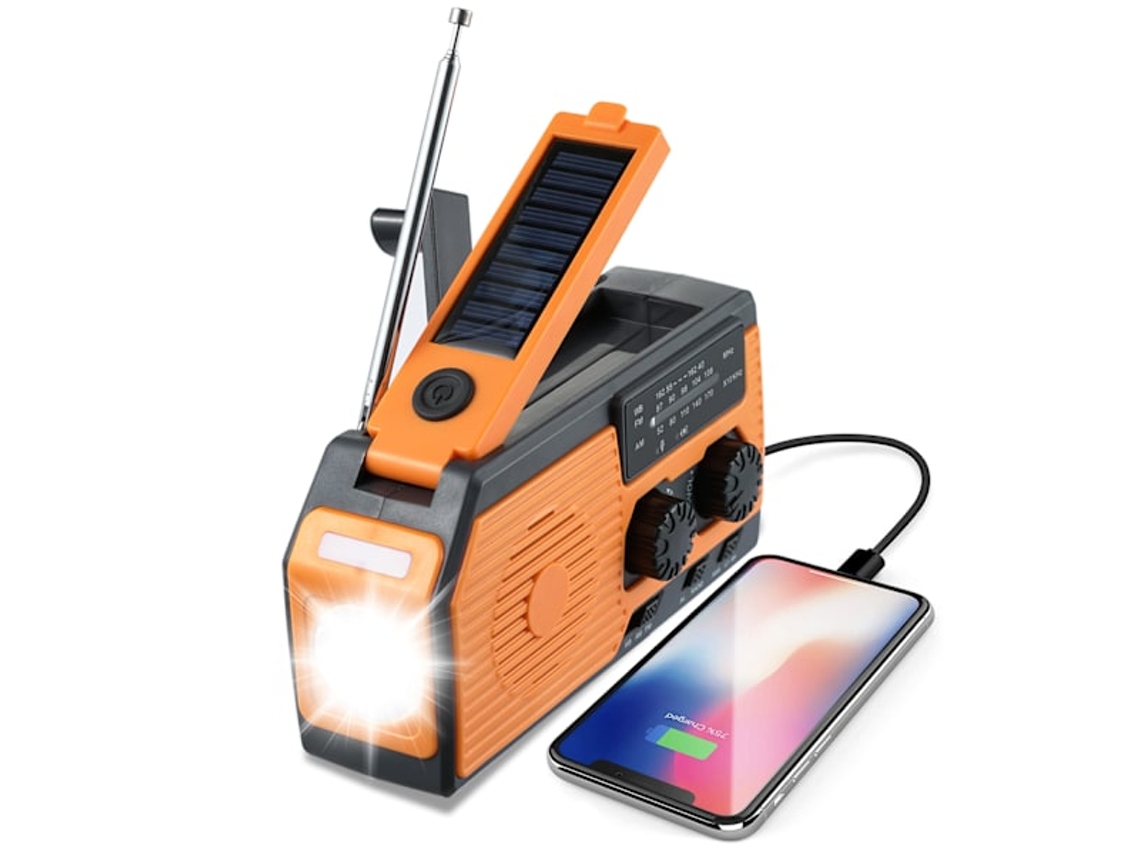 Rádio De Manivela Com Célula Solar, Lanterna E Bateria De 5000mah.