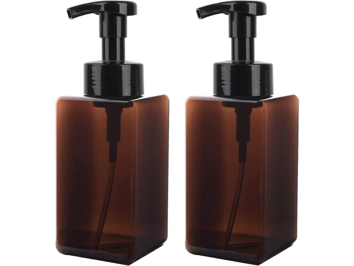 Conjunto 2 Dispensadores Sabão Espuma 450ml Plástico Vazio Cozinha Banheiro Marrom