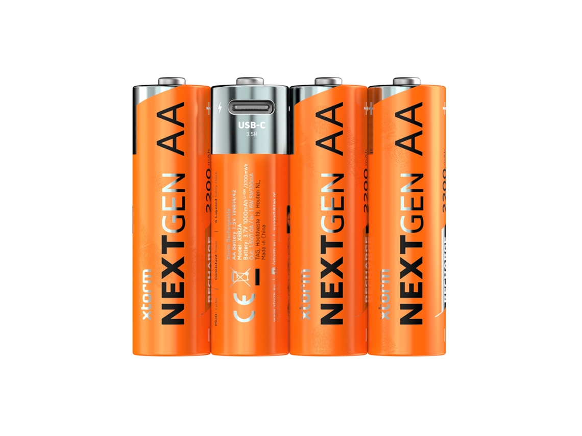 Pack 4 Pilhas AA XTORM Recarregaveis USB-C com 2200mAh