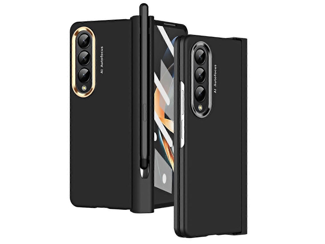 Capa Flip Para Samsung Galaxy Z Fold4 Com Toque De Pele, Duas Cores, Com Dobradiça E Compartimento Para Caneta. Ideal Para Lentes De Contato.