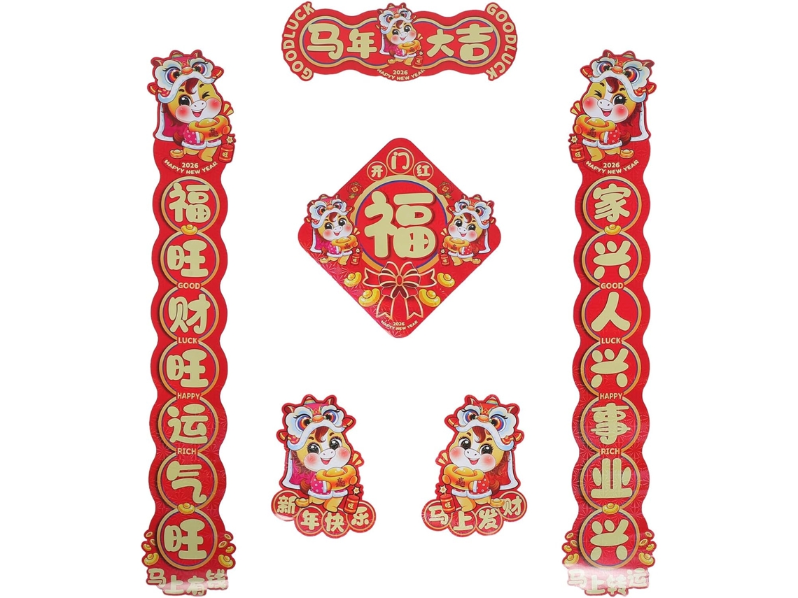 Decorações Chinês 2026 Dísticos Tradicionais Cavalo Adesivos Amuletos Janelas Portas Festival Primavera Ano GOKOCO