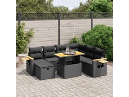 Vidaxl 8 Pcs Conjunto Sofás De Jardim Com Almofadões Vime Pe Preto