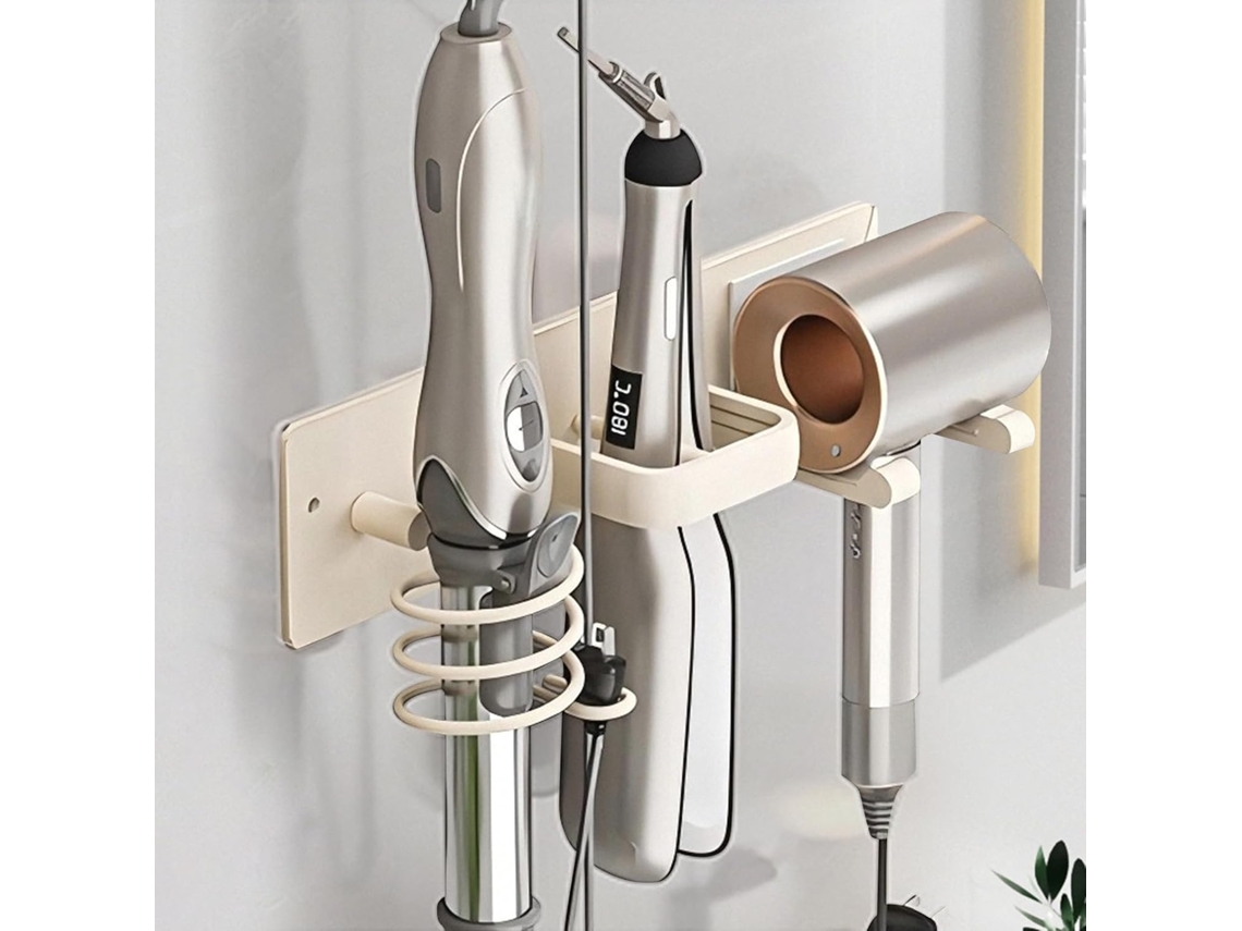 Organizador De Parede Para Ferramentas Cabelo — Suporte Metal 3 Em 1 Banheiro, Ideal Secadores Cabelo, Modeladores Cachos E Chapinhas (branc
