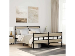 Vidaxl Estrutura De Cama Sem Colchão 135x190 Cm Metal Carvalho Sonoma
