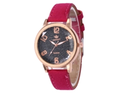 Relógio de Quartzo com Pulseira de Couro Pu Estilo Minimalista Rosa Vermelho