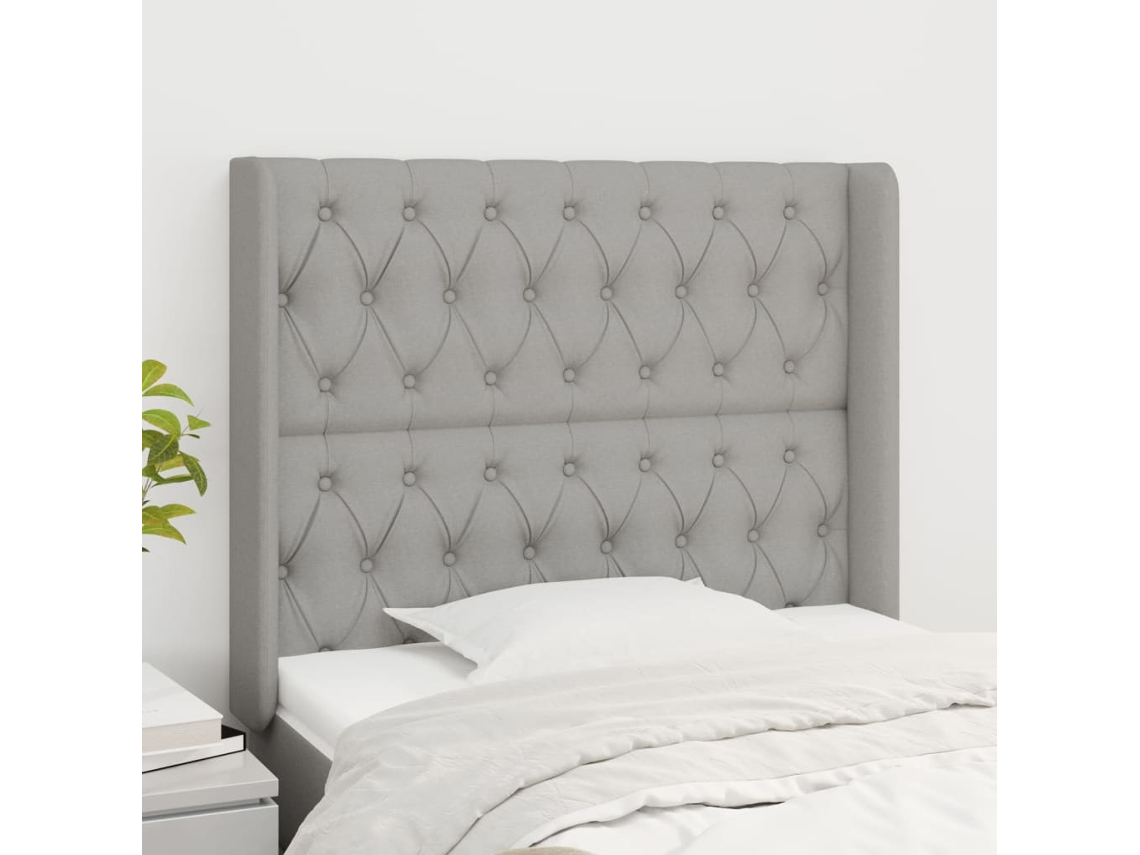 Cabeceira de cama c/ abas tecido 93x16x118/128cm cinzento-claro