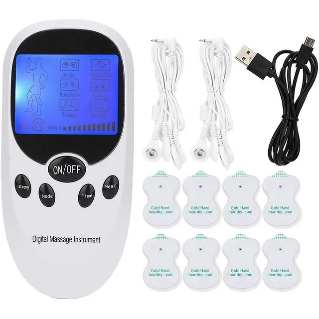 Aparelho De Estimulação Muscular Tens Para Alívio Da Dor. Estimulador Eletrônico Digital Canal Duplo Com 6 Modos Massagem E 8 Eletrodos Substituição.