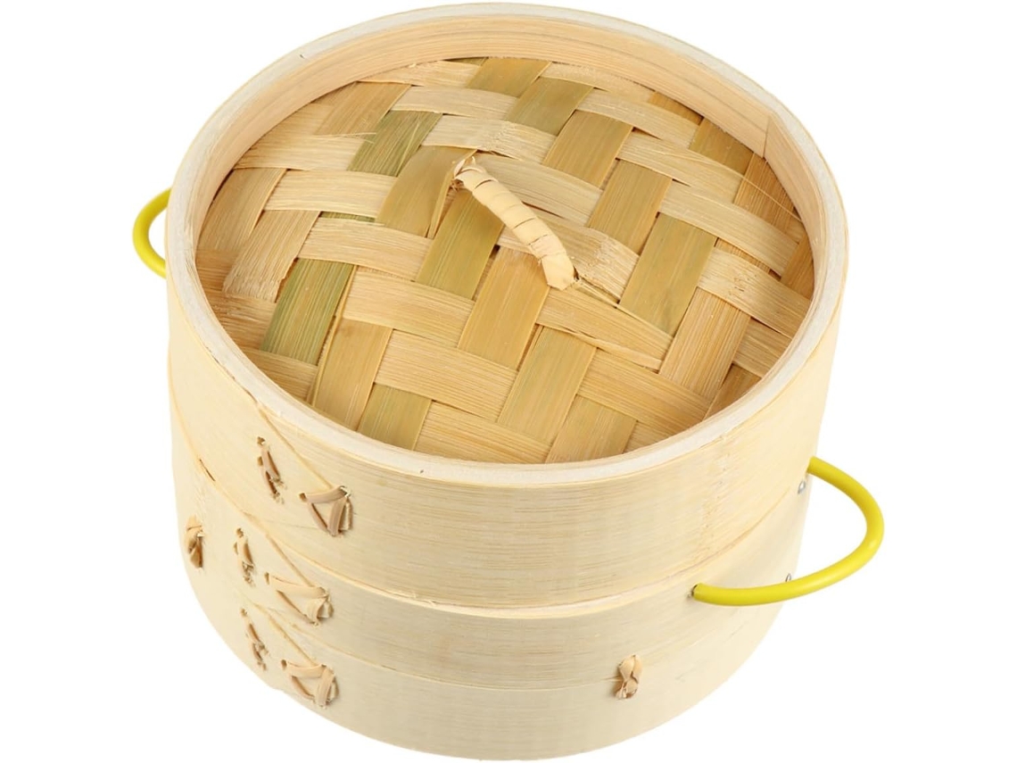 Cesta De Vapor Artesanal 21 Cm Com Tampa, Conjunto 2 Peças Para Bolinhos E Culinária Asiática