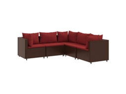 Conjunto de 5 Pcs Lounge Jardim com Almofadões Vime Pe Castanho MAISON EXCLUSIVE