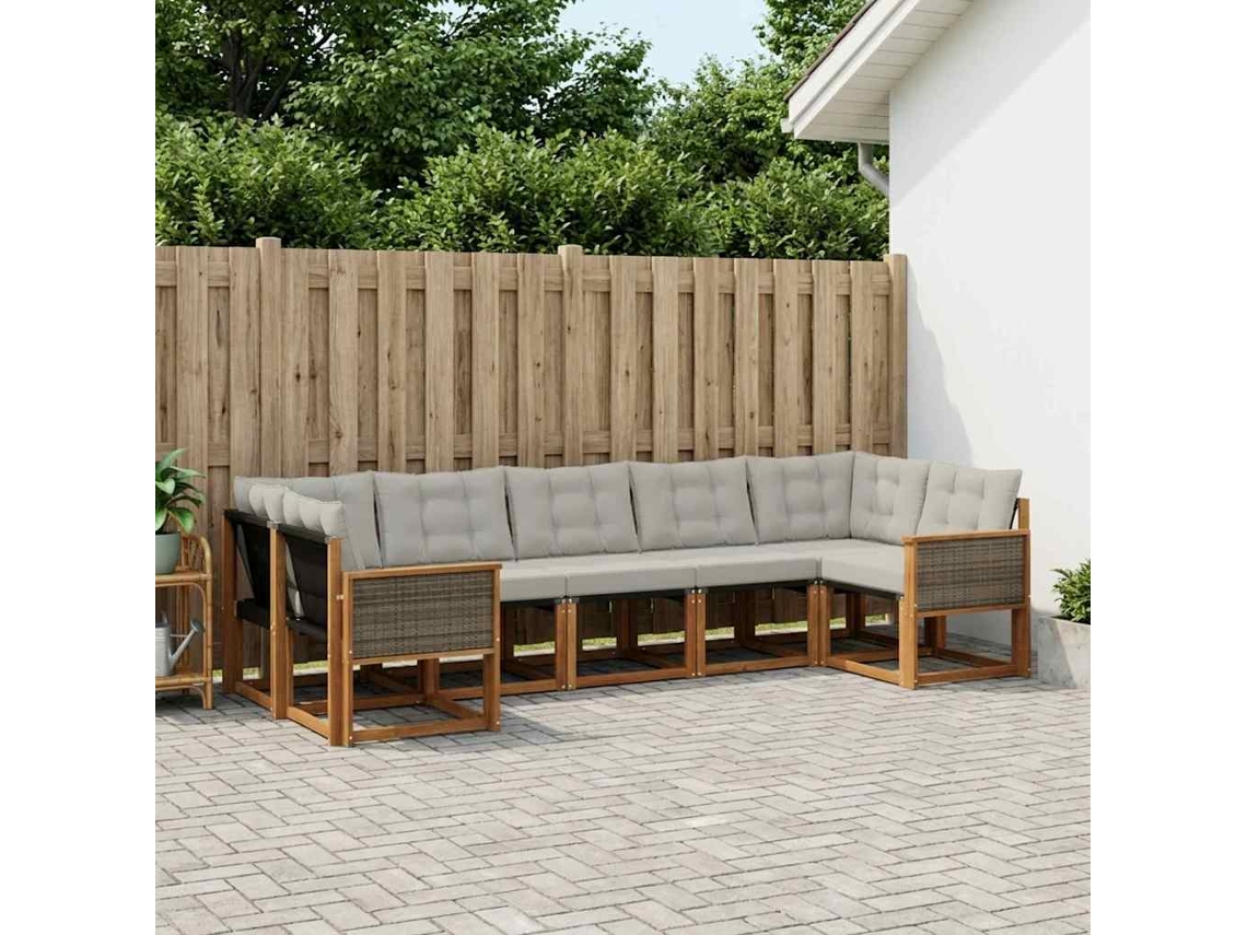 Vidaxl Conjunto De Sofás Para Exterior 7 Unid. Natural E Cinza Claro
