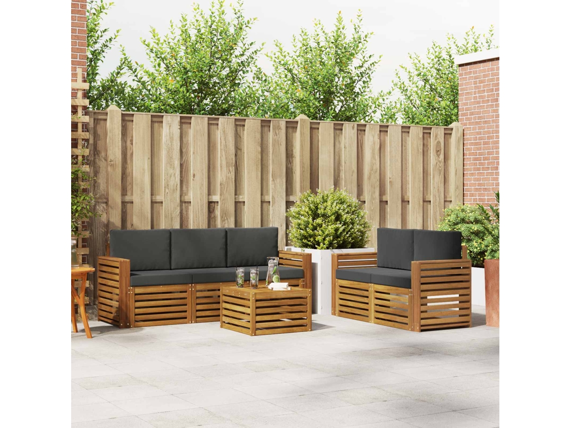 Vidaxl Conjunto De Sofás Para Exterior 6 Unid. Natural E Antracite