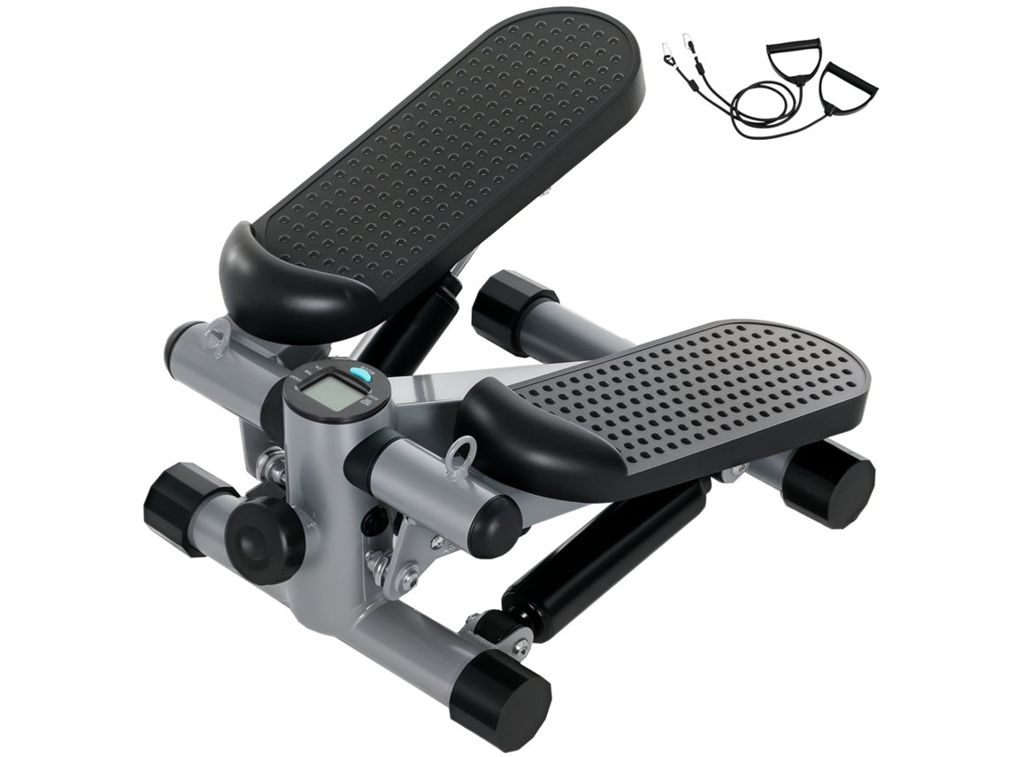 Mini stepper compacto com bandas de resistência, LCD, pedais antiderrapantes, cinza | S/MARCA