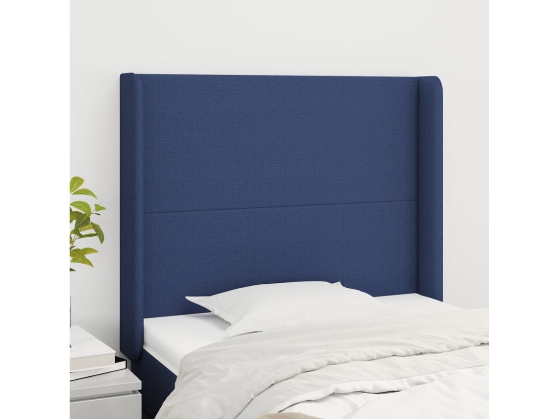 Vidaxl Cabeceira De Cama C/ Abas Tecido 103x16x118/128 Cm Azul