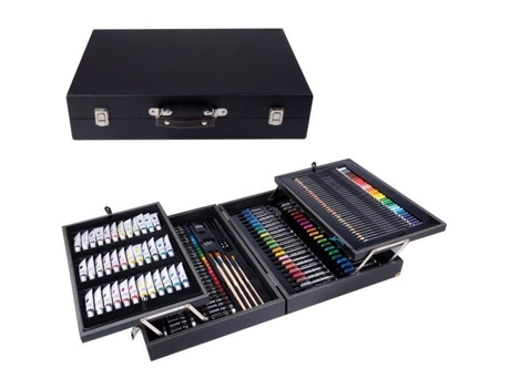 Kit De Pintura Premium Deluxe Xxl 174 Peças Conjunto De Desenho De Alta Qualidade Em Uma Elegante Caixa De Madeira Tous Les Cadeaux