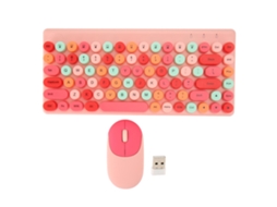 2026 teclado e Mouse Sem Fio Rosa Retro de 86 Teclas