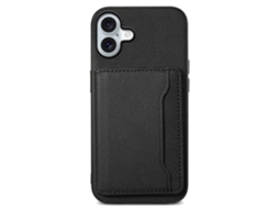 Casa Em Tpu Pele Pu, Com Suporte E Porta Cartões Para Apple Iphone 16 Preto