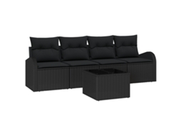 Conjunto 5 Sofá De Jardim Vidaxl Preto Vime Pe (234 X 62 X 69 Cm)