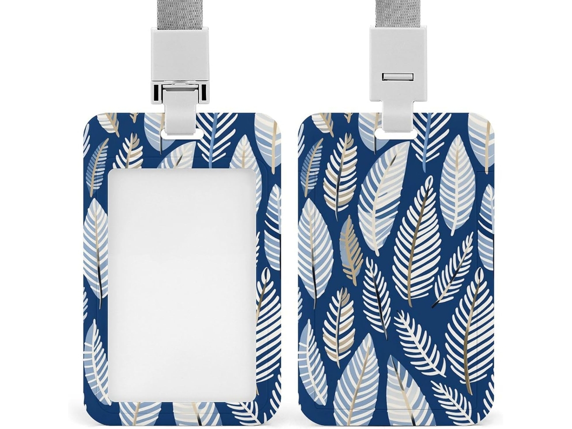 Porta Crachá White Leaf Com Estampa Vertical, Inclui Cordão, É Uma Capa Plástica Impermeável Crachás E Muito Mais