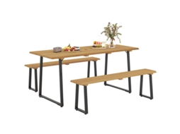 Conjunto de Jantar de Madeira 3 peças para 6 pessoas, mesa 178x76 cm, 2 bancos, com orifício para guarda-sol MEGA ECHO TRADE SHOP