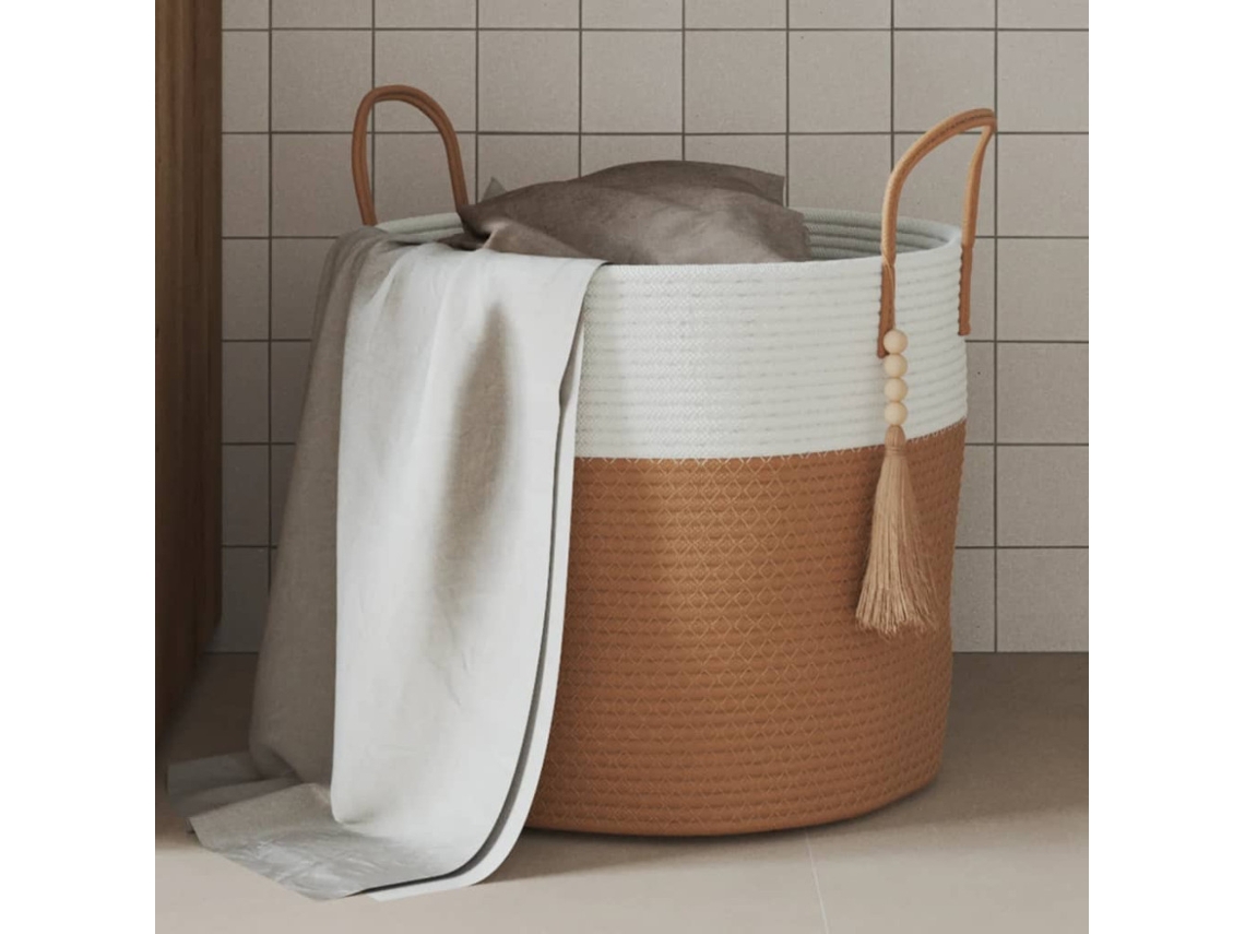 Cesto de Armazenamento Marrom e Branco Ø40x35 Cm em Algodão BRILVIBERA